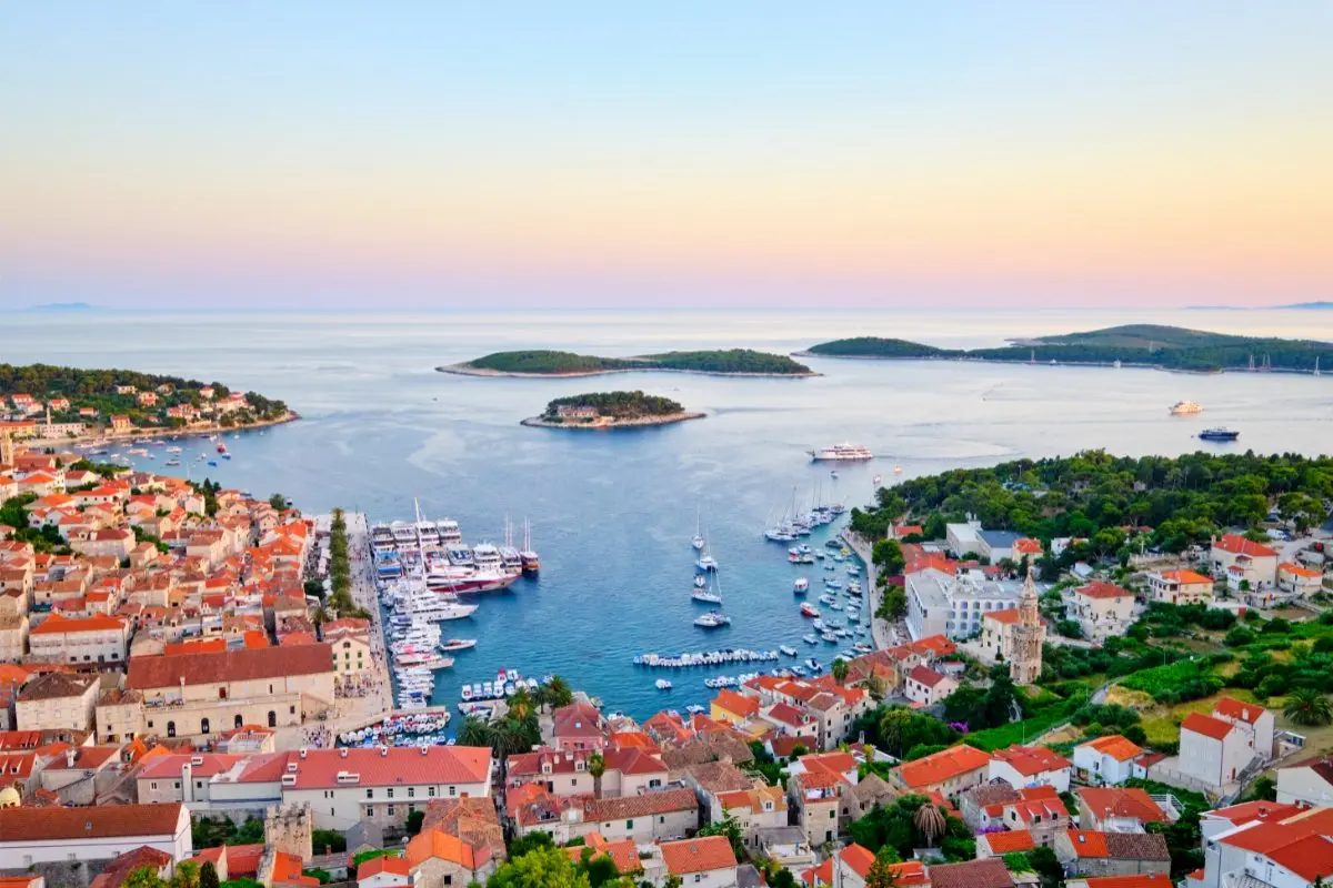 Sunset view on Paklinski Islands from Hvar fortress