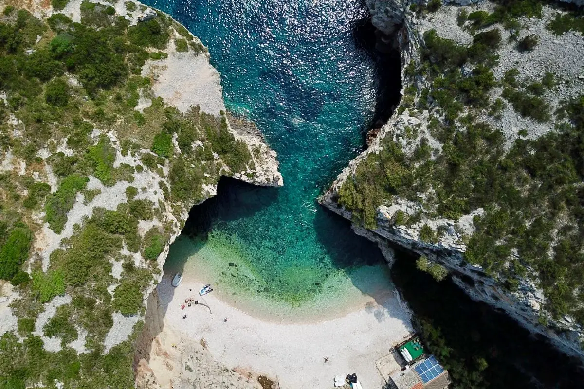 Air view of Stiniva bay on island Vis